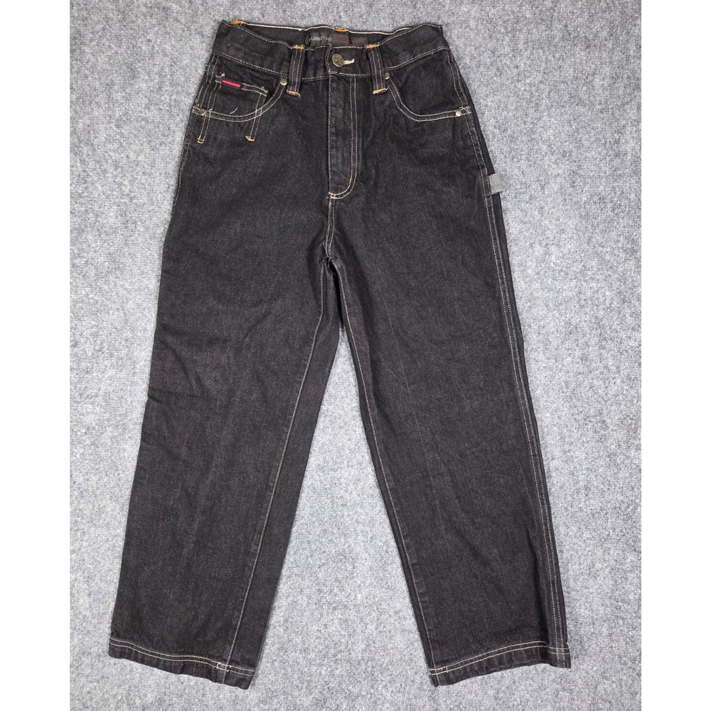 FUBU Carpenter Jeans Boys Size 12 Black Denim Loose Fit Contrast Stitch Utility